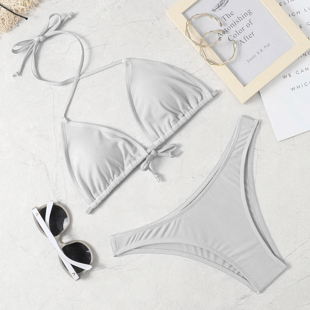 2022 New Sexy Bikini Suit Solid Color Swimsuit Women'S Beach Swimsuit
