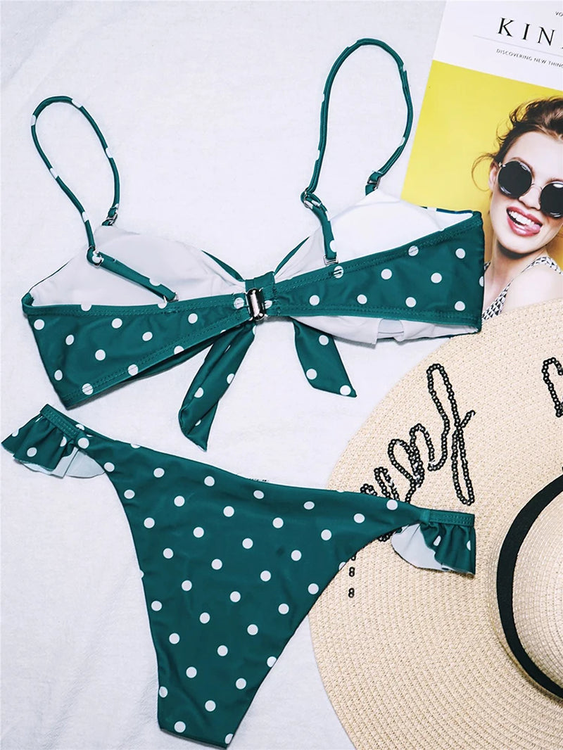 Two Piece Separate Bikinis Set Women'S Swimsuit Swimwear Swimming Suit with Pad Push up Bra Set Thong Bikini Suit Girl Woman Dot