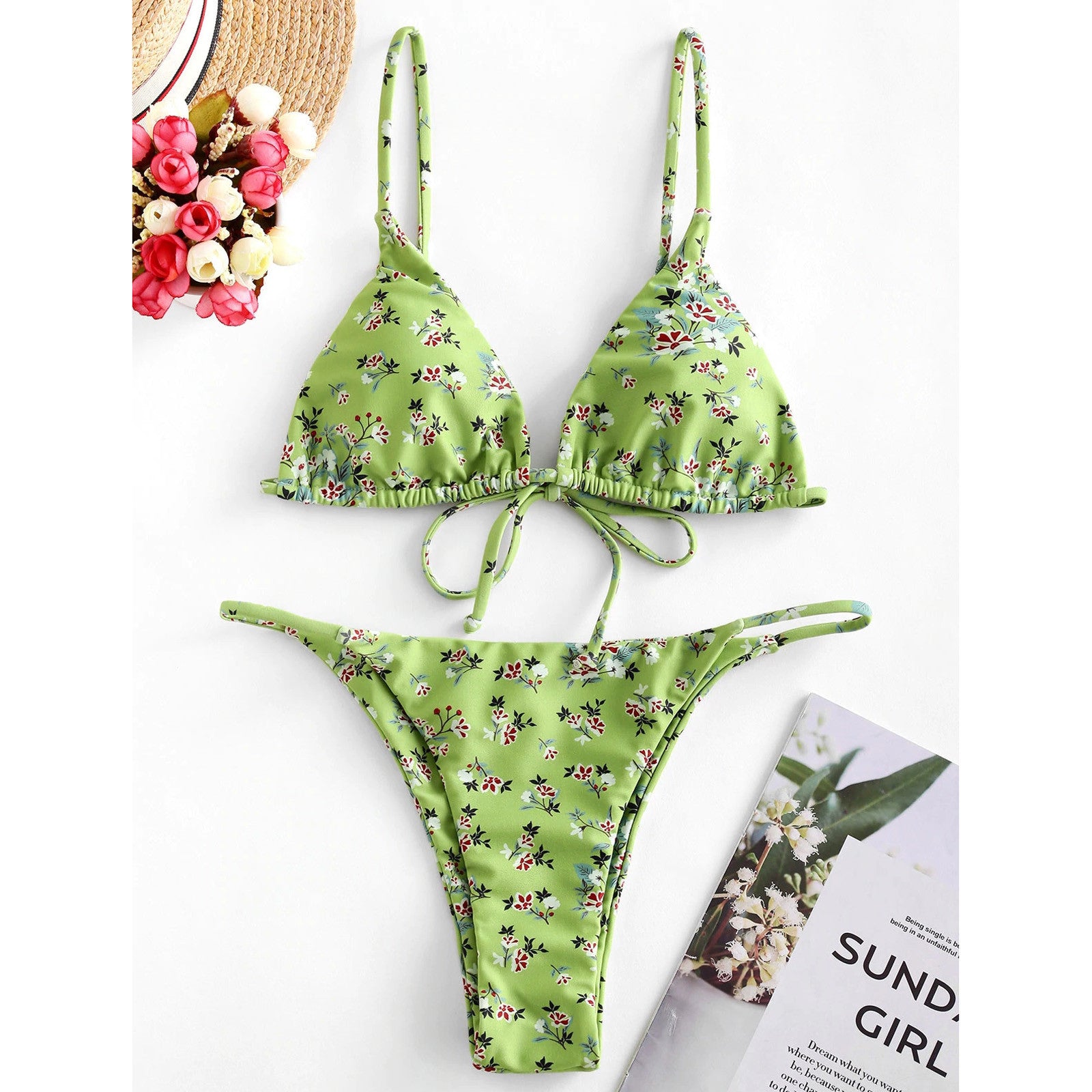 Summer Flowers Print Bikini Sexy Beach Swimming Suit Fashion Push up Swimsuit Womens Clothing