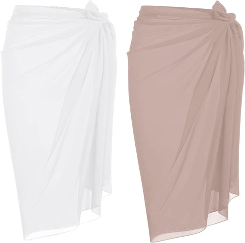 2 Pieces Sarong Coverups for Women Chiffon Long Bathing Suit Wrap Skirt Sheer Bikini Swimsuit Skirt