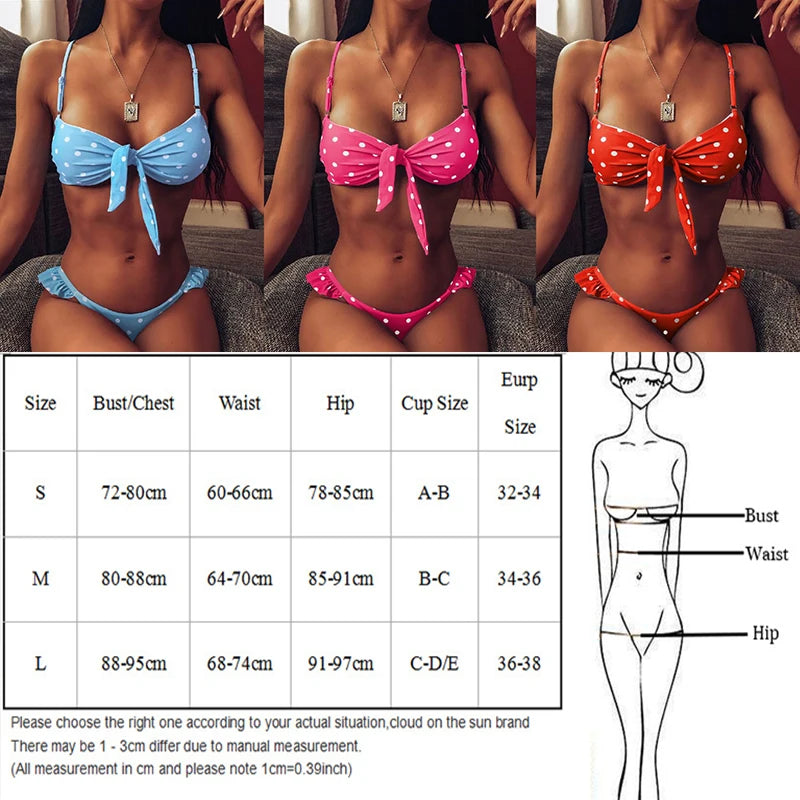 Two Piece Separate Bikinis Set Women'S Swimsuit Swimwear Swimming Suit with Pad Push up Bra Set Thong Bikini Suit Girl Woman Dot