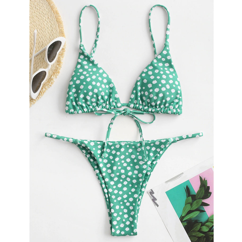 Summer Flowers Print Bikini Sexy Beach Swimming Suit Fashion Push up Swimsuit Womens Clothing