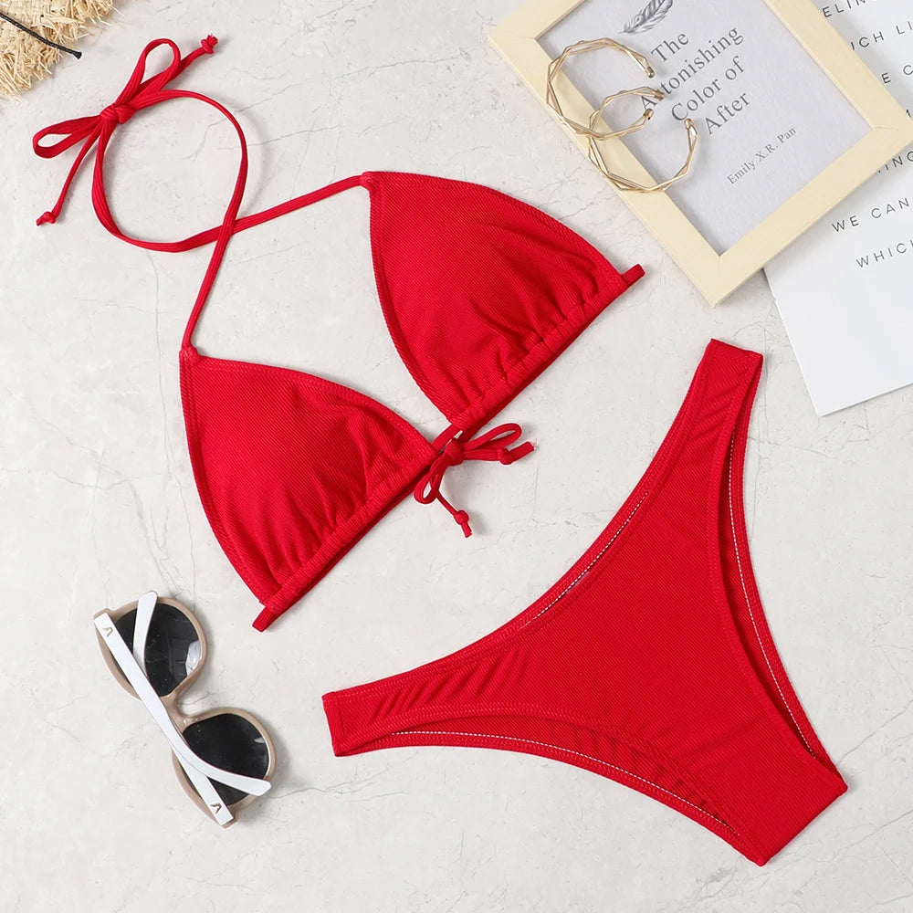 2022 New Sexy Bikini Suit Solid Color Swimsuit Women'S Beach Swimsuit