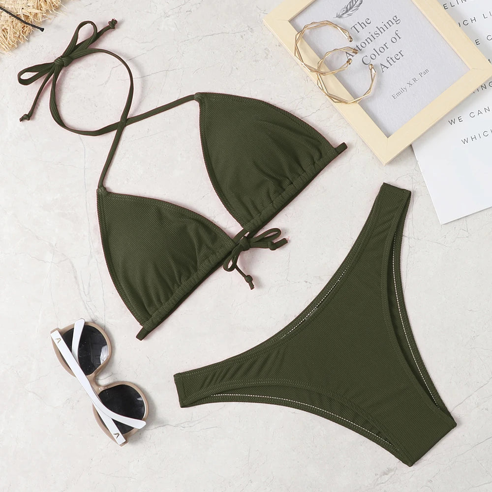 2022 New Sexy Bikini Suit Solid Color Swimsuit Women'S Beach Swimsuit
