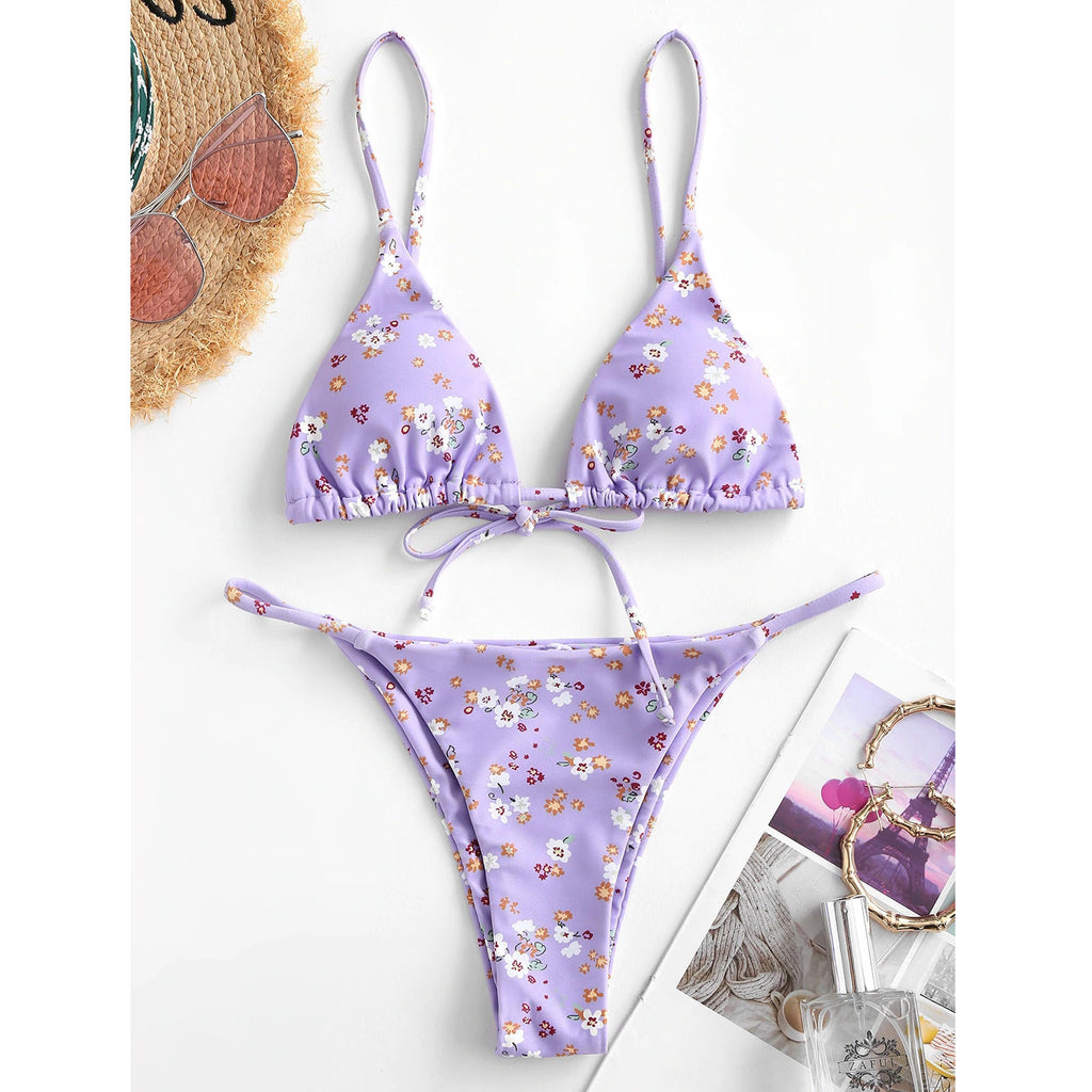 Summer Flowers Print Bikini Sexy Beach Swimming Suit Fashion Push up Swimsuit Womens Clothing