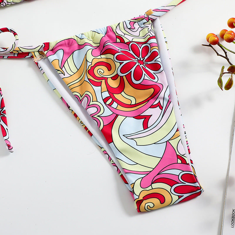 Triangle Printed Bikini for Women with Separate System and Hanging Neck Swimsuit