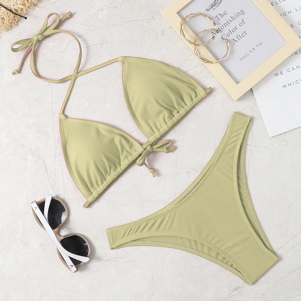 2022 New Sexy Bikini Suit Solid Color Swimsuit Women'S Beach Swimsuit