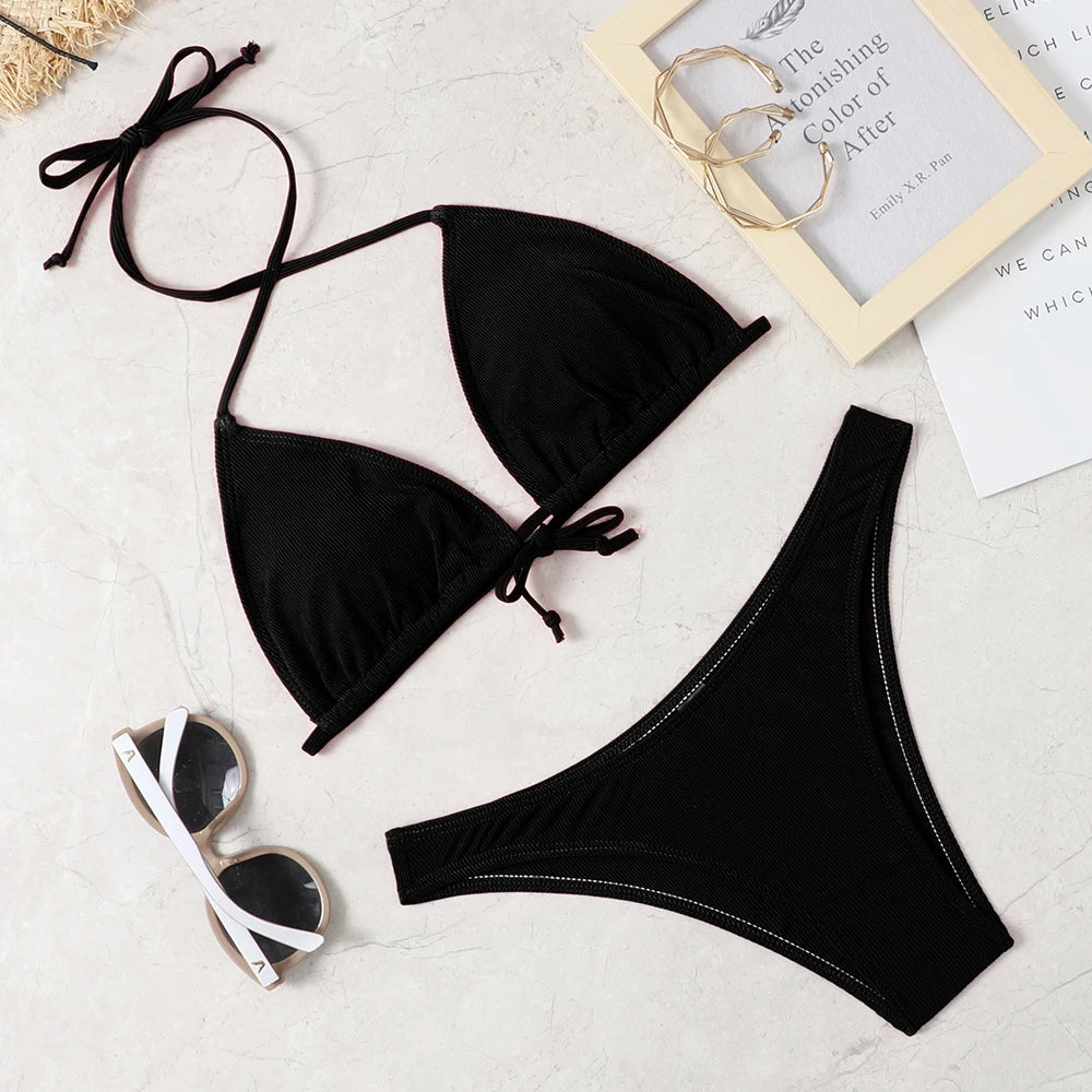 2022 New Sexy Bikini Suit Solid Color Swimsuit Women'S Beach Swimsuit