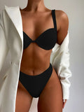 Women'S High Waist Bikini, Underwire Padded Push up Swimwear, Solid Black, White, Yellow, Green, Women Swimsuit, Bathing Suit