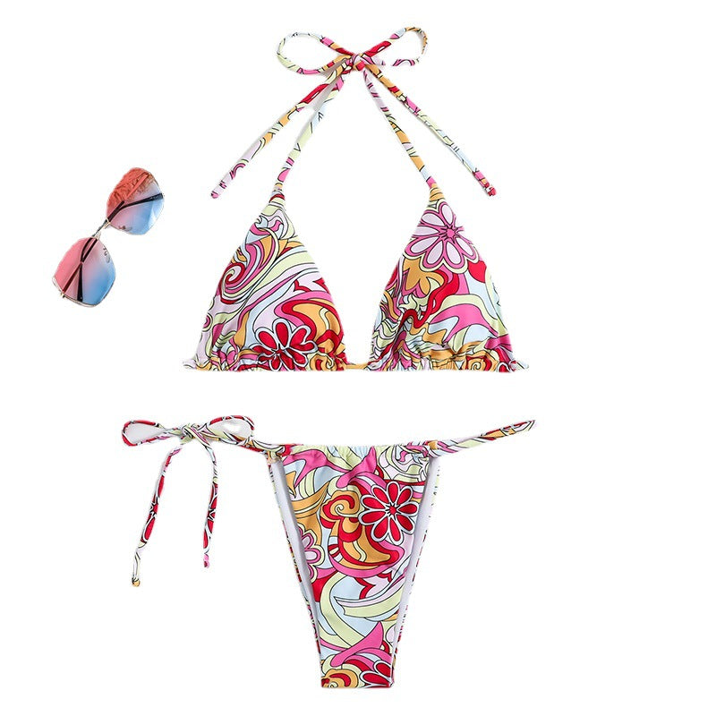 Triangle Printed Bikini for Women with Separate System and Hanging Neck Swimsuit