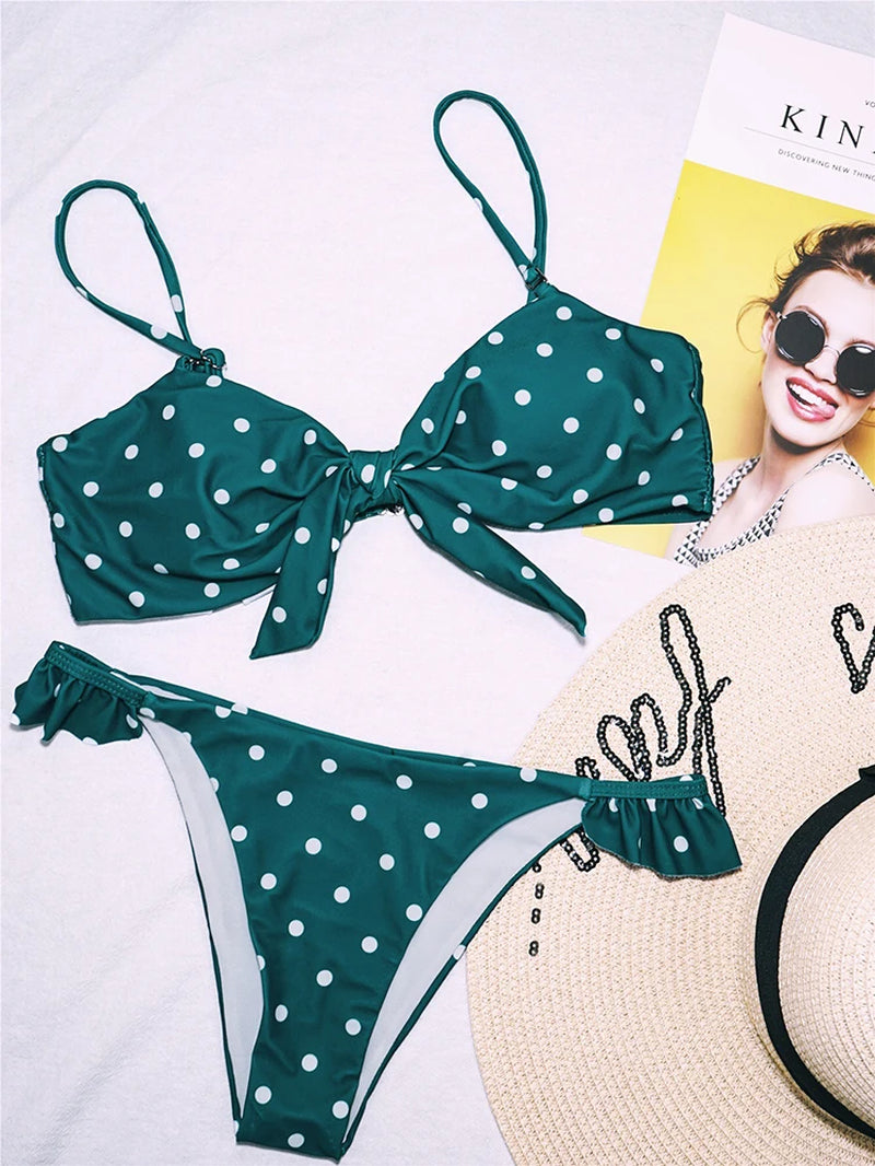 Two Piece Separate Bikinis Set Women'S Swimsuit Swimwear Swimming Suit with Pad Push up Bra Set Thong Bikini Suit Girl Woman Dot