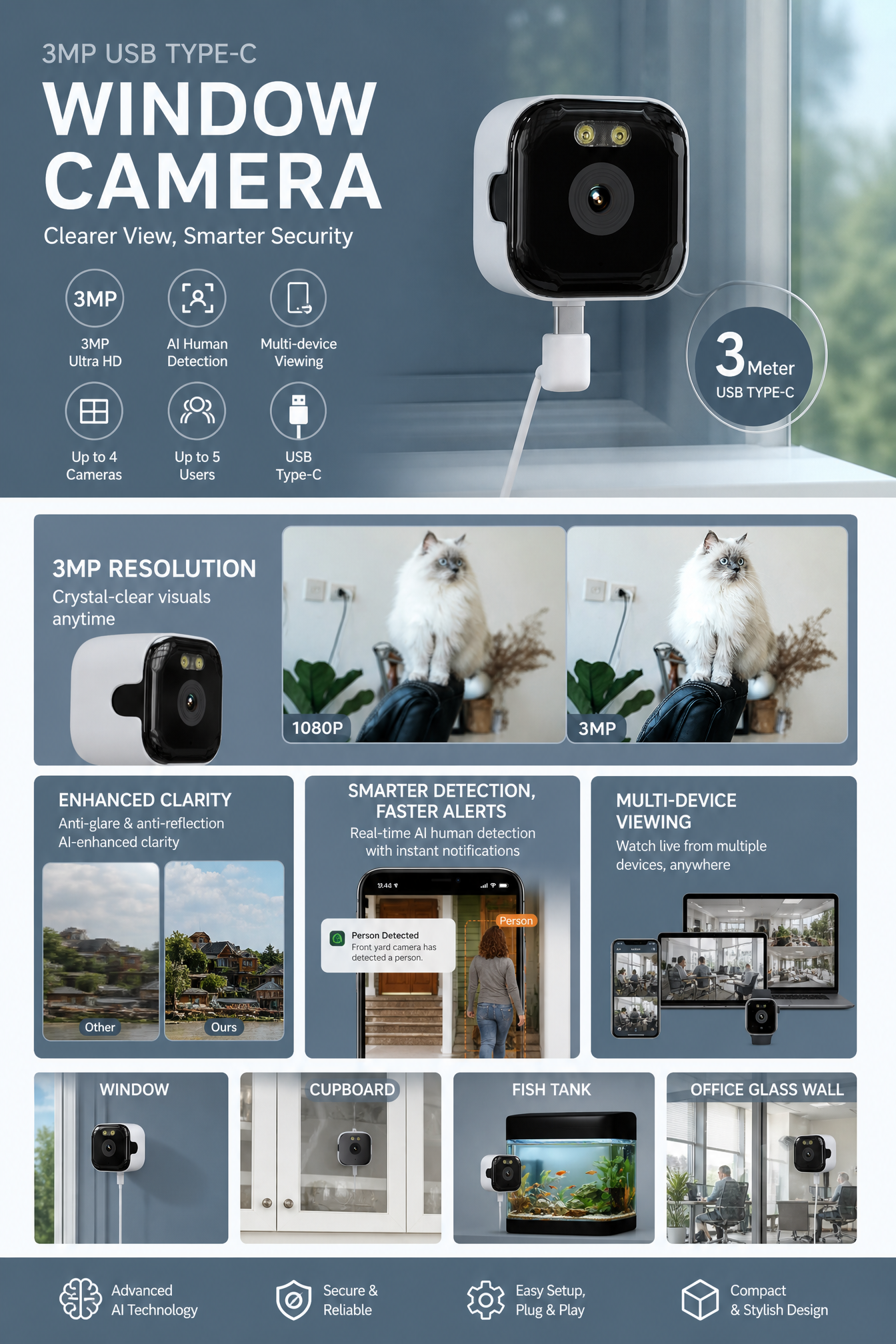 2K Window Camera with Dual-Band WiFi & Two-Way Voice